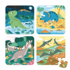 Puzzles Évolutifs Dinosaures - 4 puzzles de la marque Janod disponible chez Têtard et Nénuphar